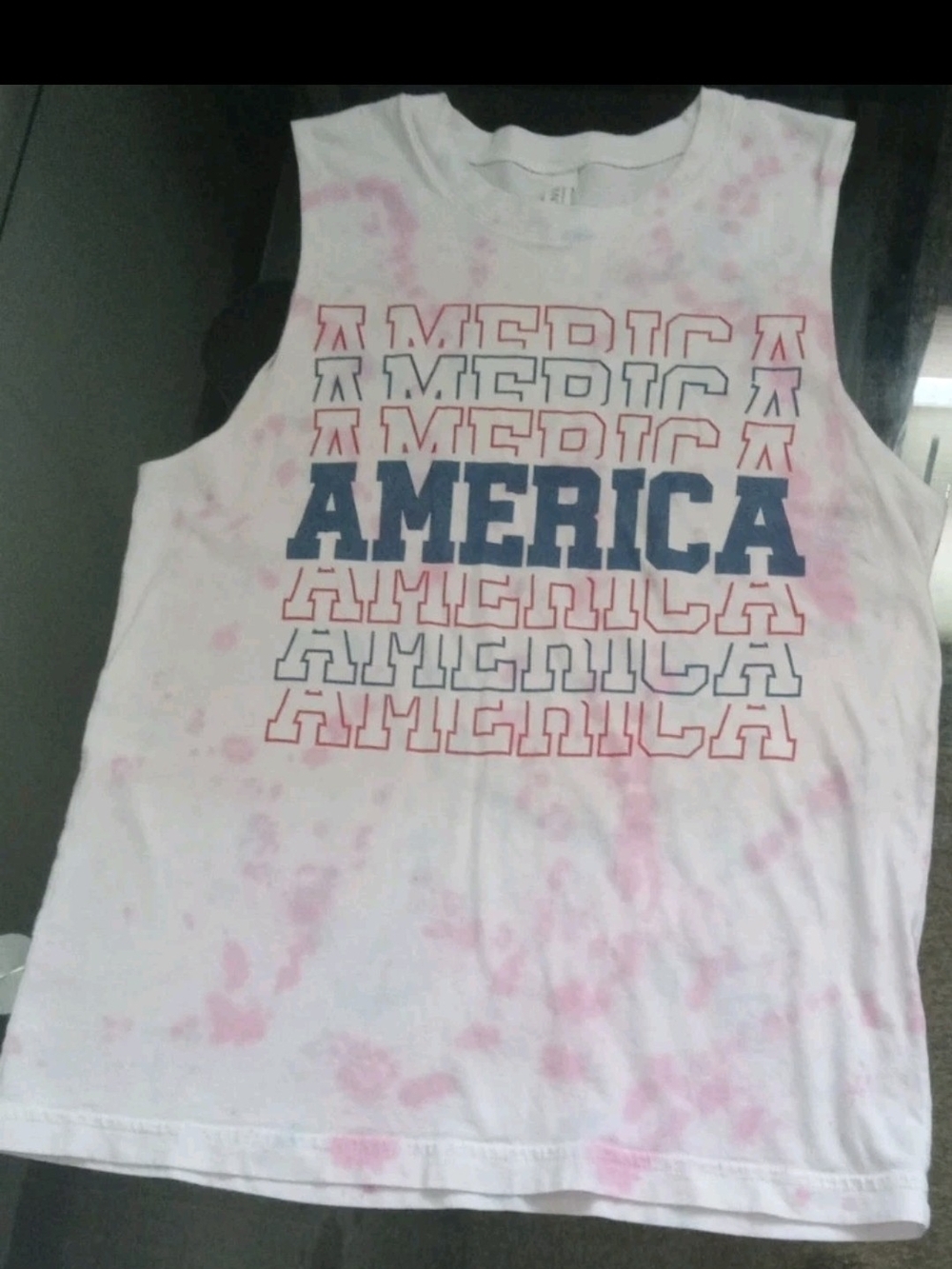 Bella Canvas White Tank with Pink Tie-Dye and Blue AMERICA Print